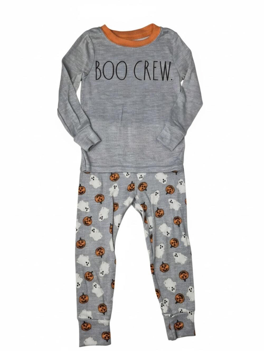 Rae Dunn Halloween "Boo Crew" Pajama Set Toddler 3T Gray Ghost Pumpkin PJs